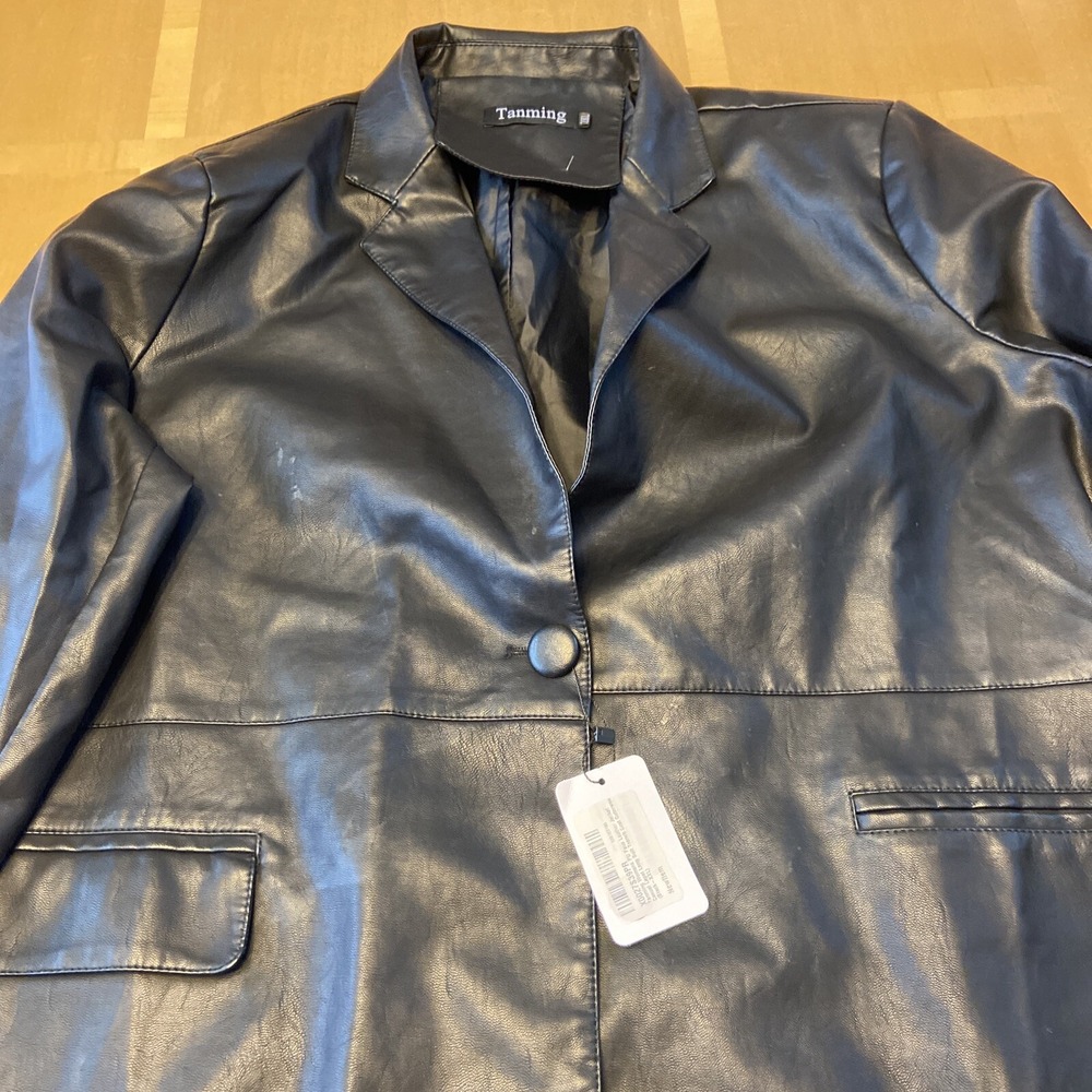 Tanming Womens Faux Leather Jacket 2XL Black Trench Coat B&T - Picture 3 of 13